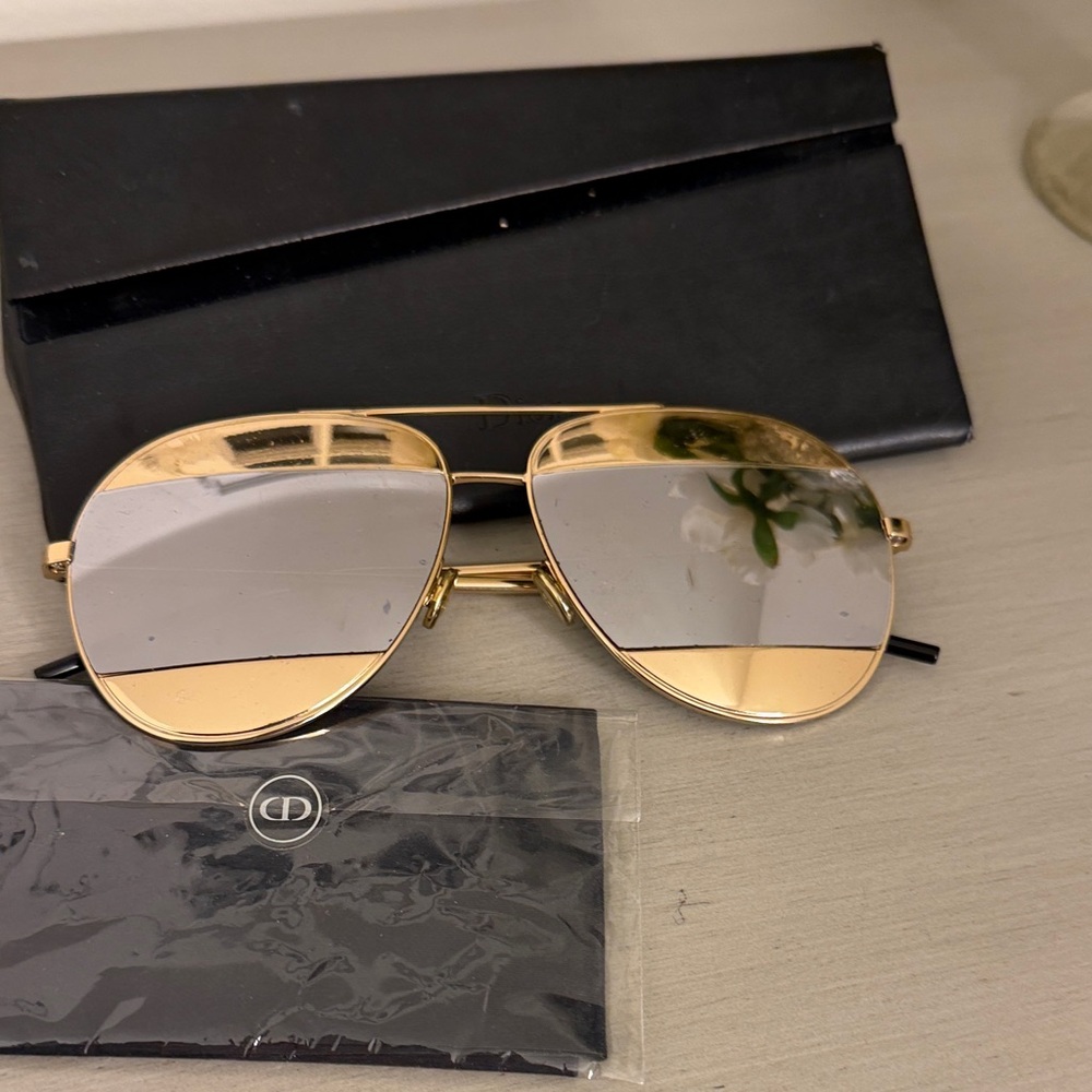 Dior Gold Frame Sunglasses with Mirrored Silver Lenses